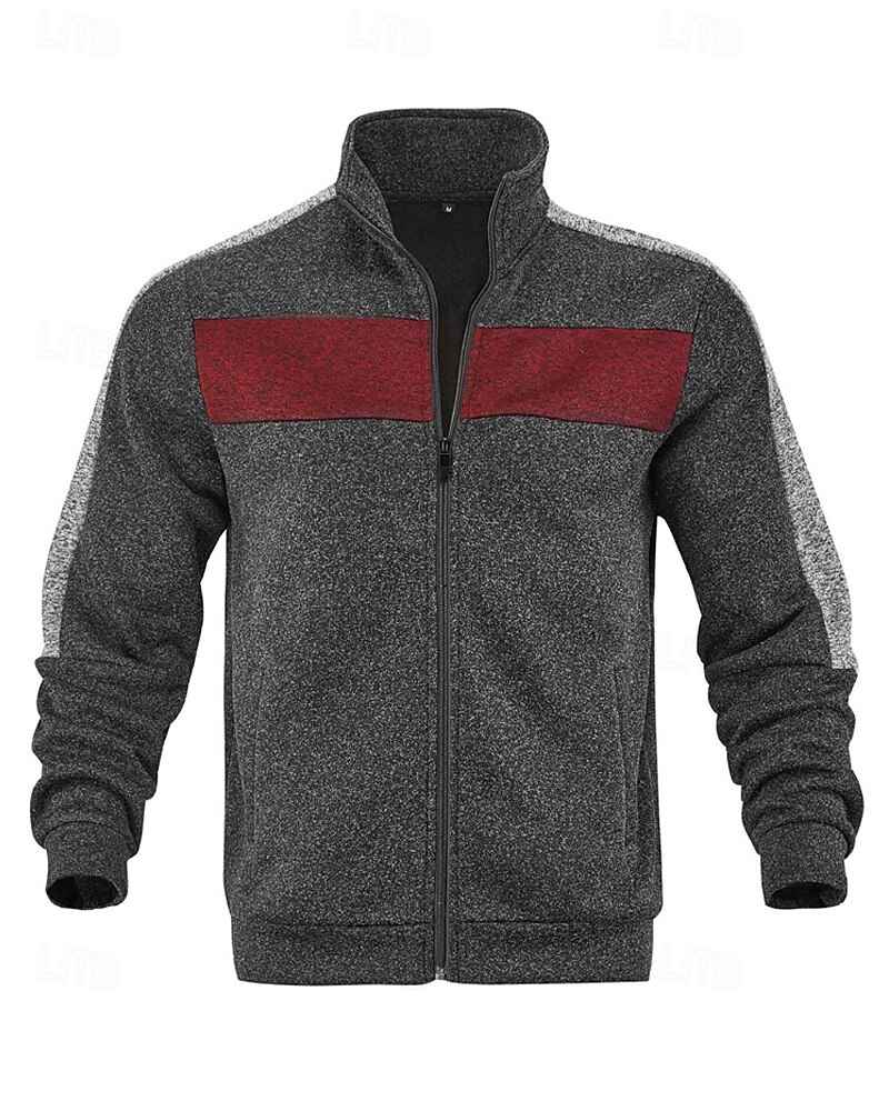 Herren Freizeitjacke Collegejacke Urlaub Täglich Atmungsaktiv Tasche Frühling Herbst Farbblock Mode Klassisch Stehkragen Regulär Schwarz Rote Grün Hellgrau Dunkelgray Jacken 2025 - $36.99 –P11