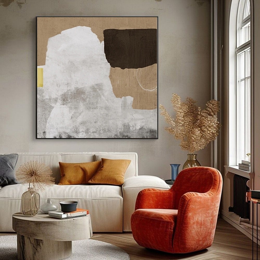 Peinture à l'huile faite à la main sur toile, décoration murale, style wabi-sabi, minimalisme abstrait, pour décoration intérieure, cadre tendu, peinture suspendue/enroulée, sans cadre, peinture non de 2025 ? $54.99 –P1