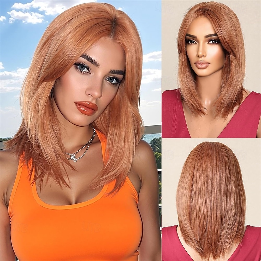 Peluca rubia corta con flequillo, estilo bob ombré, de 14 pulgadas, recta, con flequillo, para mujer, de aspecto natural, sintética, resistente al calor, para uso diario. 2025 - $23.99 –P4
