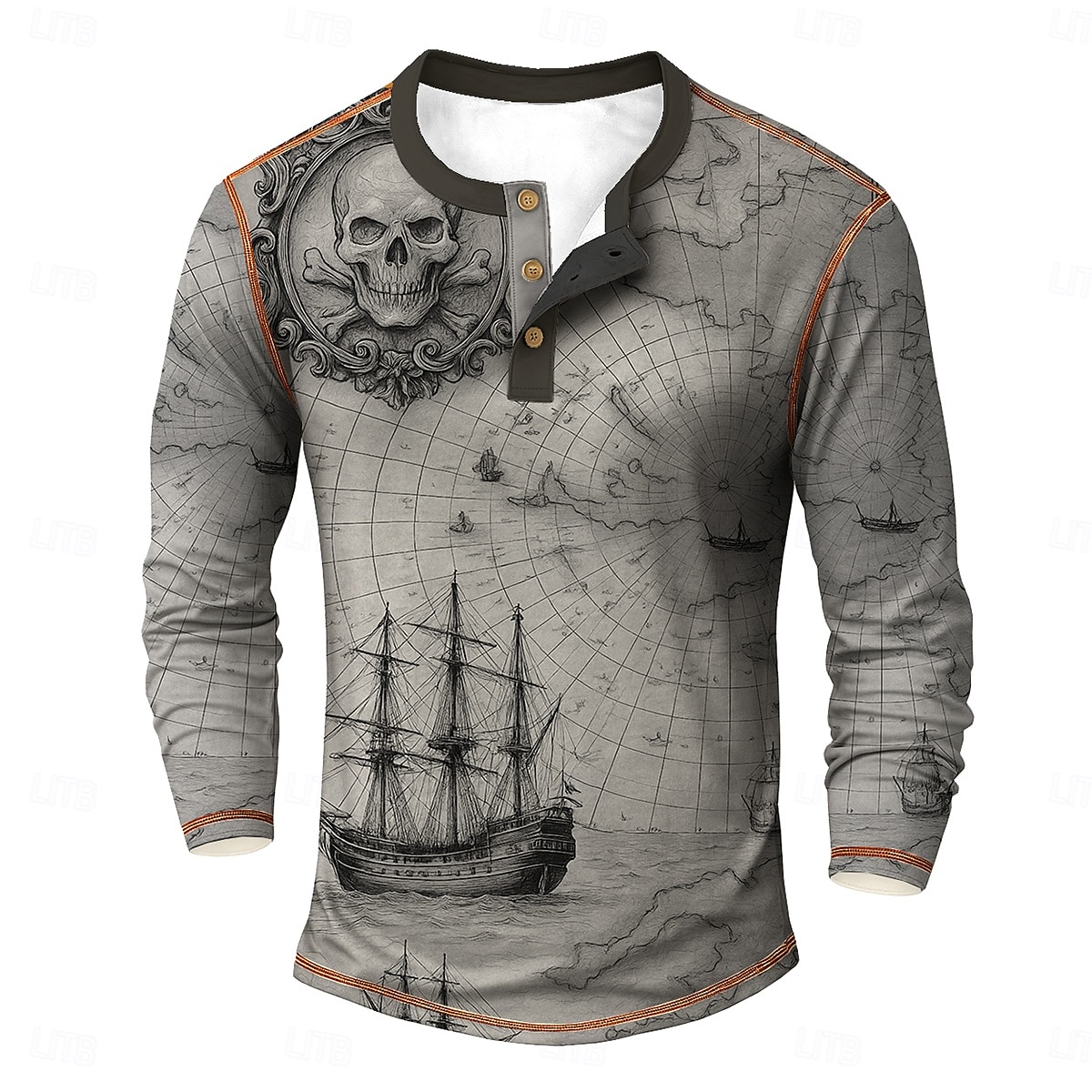 Férfi Koponya minta Csónak Henley ing Pólók Hosszú ujj Szüret Divat Dizájn Szabadtéri Hétköznapi Napi Tavasz & Ősz Sötétszürke Kék Zöld Khakizöld Henley Henley póló 2025 - $19.99 –P1