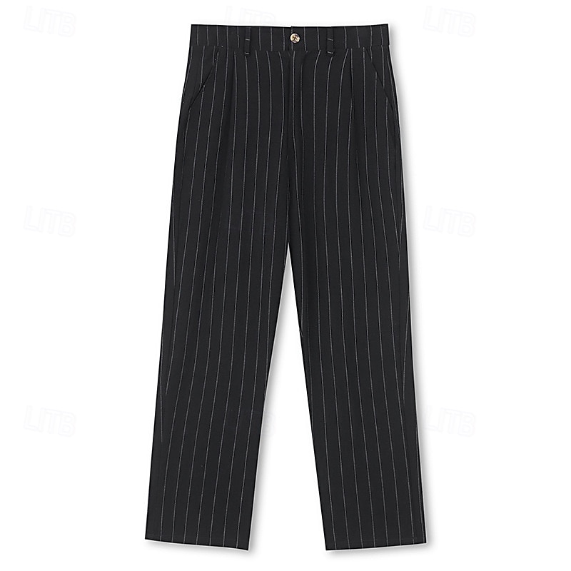 Herr Linne Byxor Långbyxor Sommarbyxor Strandbyxor Ficka Rakt ben Randig Komfort Andningsfunktion Semester Dagligen Helgdag Hawaiisk Boho Svart Vit 2025 - $27.99 –P10