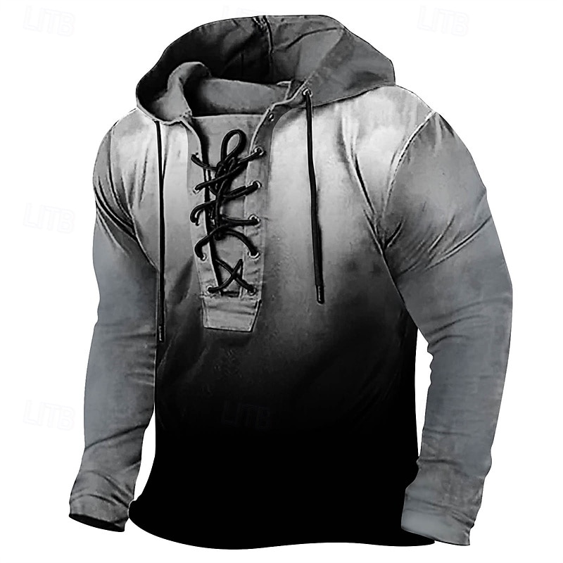Men's T Shirt Tee Tee Top Long Sleeve Shirt Long Sleeve Hooded Spring Fall Gradient Fashion Designer Basic Lace up Vacation Street Going out Pink Blue Brown Top Tee for Men 2025 - $36.99 –P4