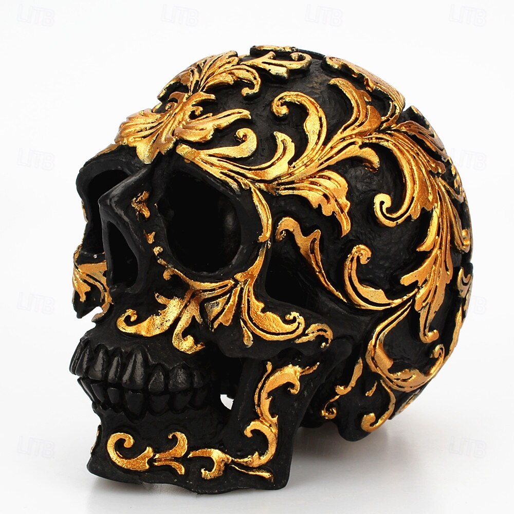 2025年 ハロウィン スカル オーナメント 花柄 スケルトン ヘッド フィギュア 樹脂製 ハロウィン パーティー バー デスクトップ 不気味なディスプレイ お化け屋敷 小道具 コレクター向け 装飾品  コレクション – $13.99 –P7