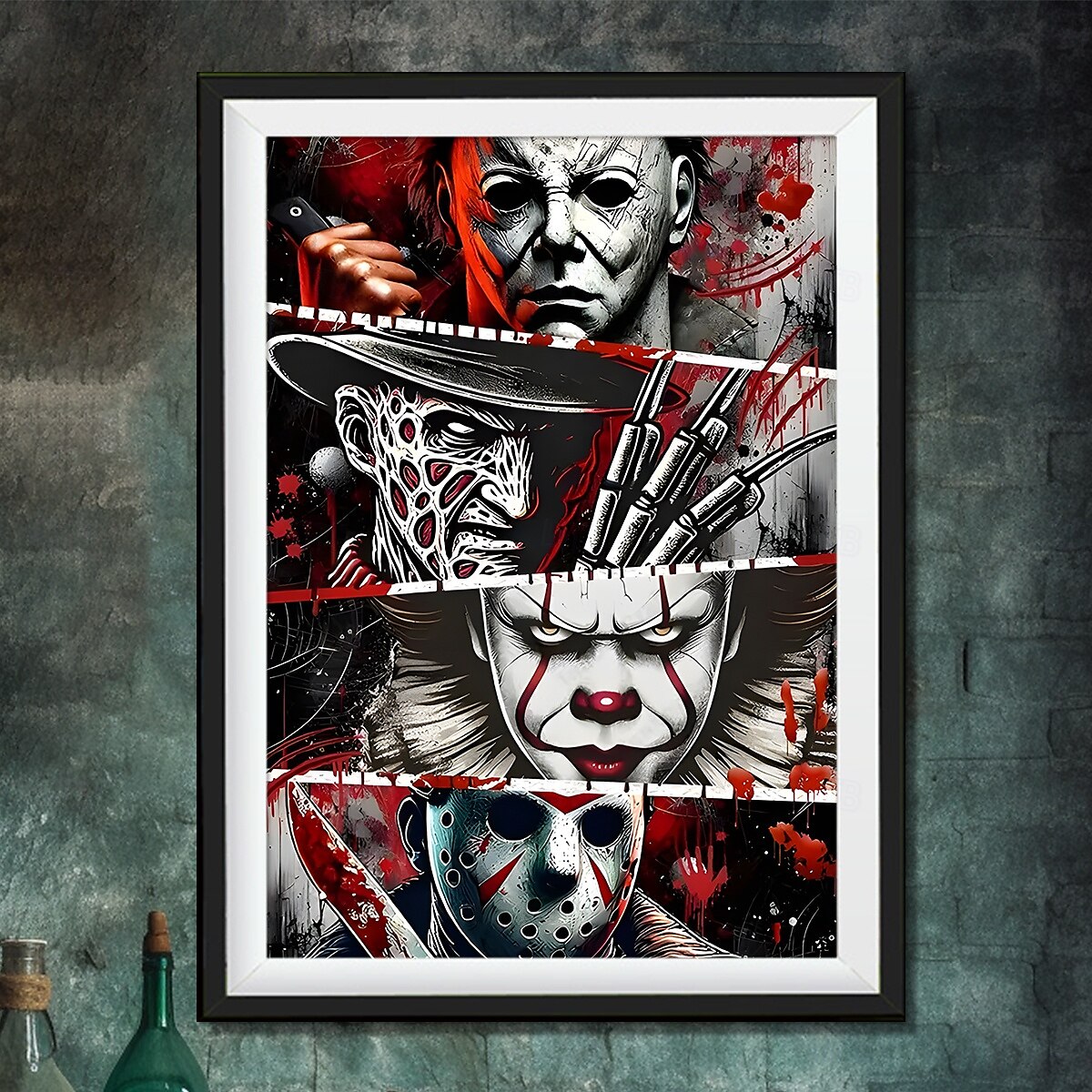 Póster de lienzo con diseño de personaje de terror de 1 pieza, sin marco, listo para colgar, tela resistente al agua, estilo clásico con detalles brillantes para baño, dormitorio, oficina, sala de 2025 - $13.99 –P3