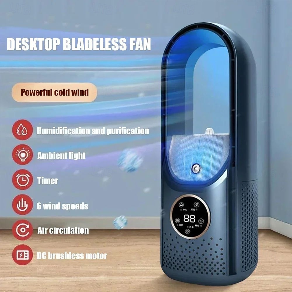 2025 Bladeless Fan 6 Speed Desktop Fanless Blade Cooler Cooling Fan for Office Portable Silent Fans Humidifier Air Conditioner 2025 - $41.99 –P4