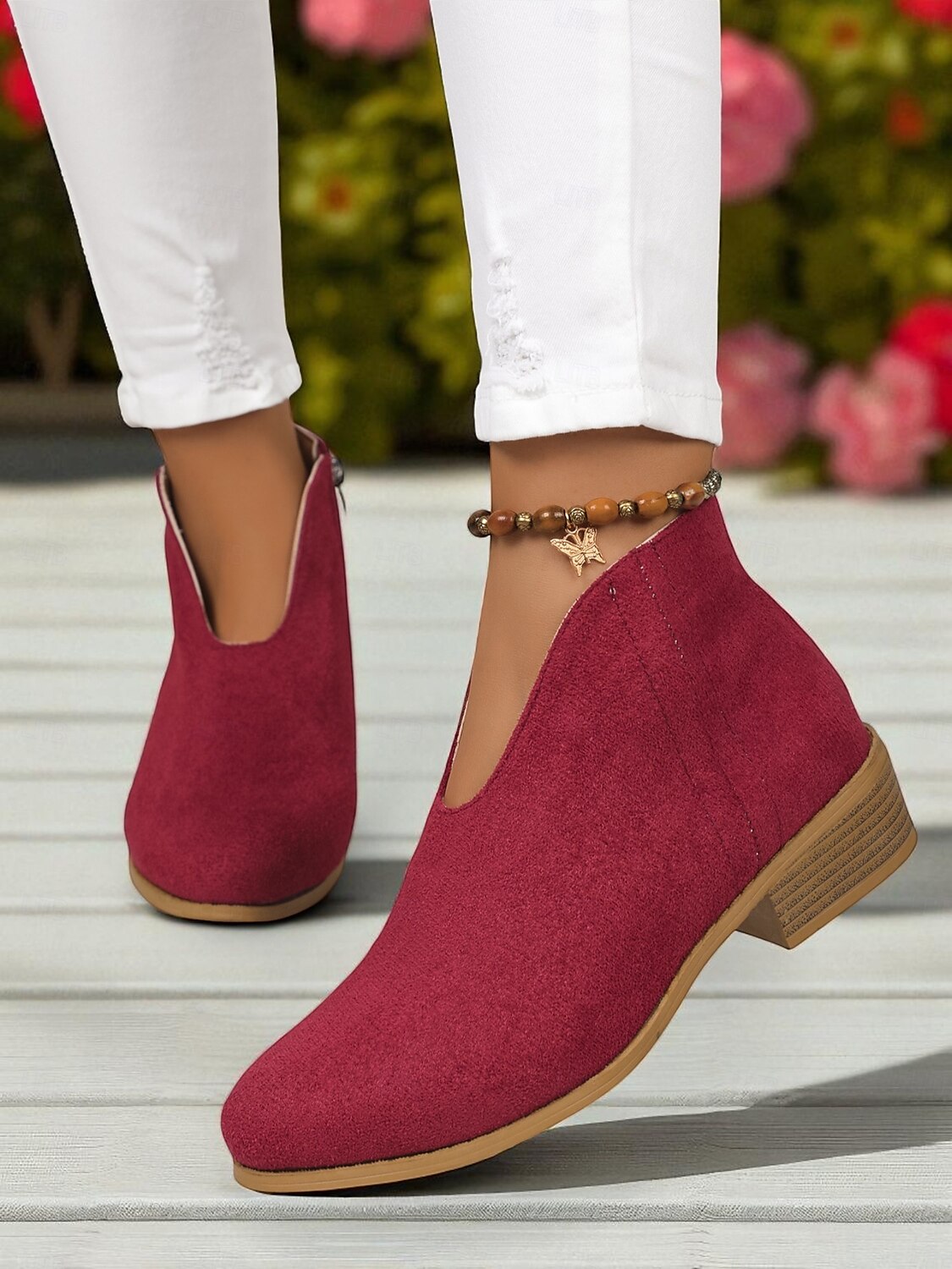 Bottines en similicuir rouge pour femme avec fermeture éclair latérale – style décontracté et élégant pour les garden-parties, les promenades au parc et au quotidien de 2025 ? $26.99 –P3