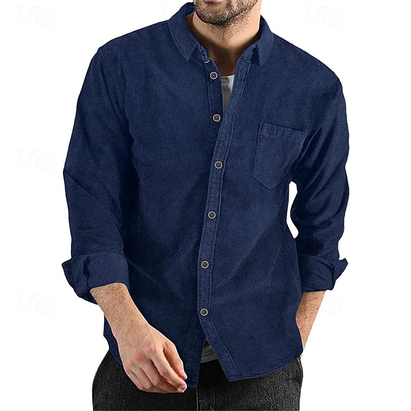 Men's Shirt Jacket Corduroy Jacket Casual Jacket Shacket Vacation Daily Breathable Pocket Spring Fall Plain Fashion Classic Lapel Regular Black Navy Blue Brown Army Green Dark Gray Jacket 2025 - $23.99 –P4