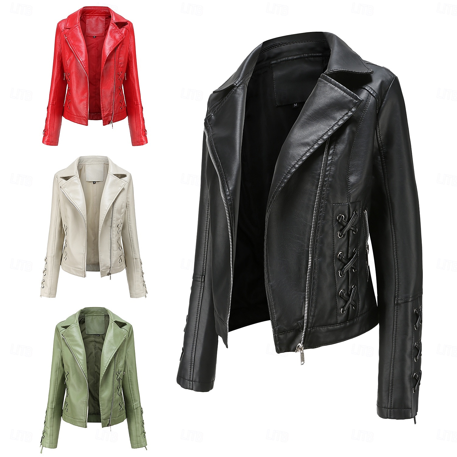 Women's Faux Leather Jacket Comfortable Full Zip Fashion Street Style Plain Outdoor Casual Daily Regular Turndown Regular Fit Long Sleeve Outerwear Black Red Green Spring Fall 2025 - $43.99 –P1
