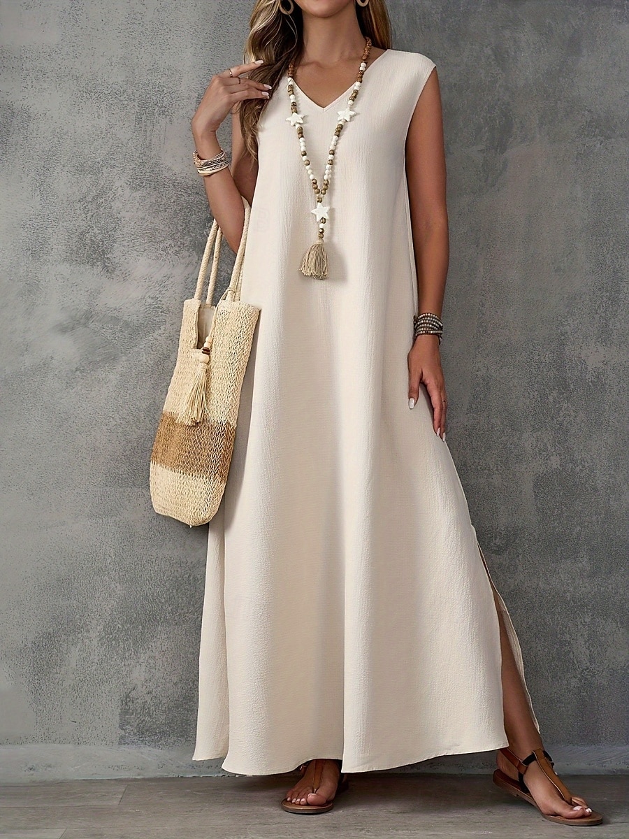 Per donna Abito maxi Abito a trapezio Abito Estivo Casual Quotidiano Vestibilità regolare Semplice Senza Maniche Scollo a V Nero Bianco Viola chiaro Verde Estate del 2025 a $28.99 –P1