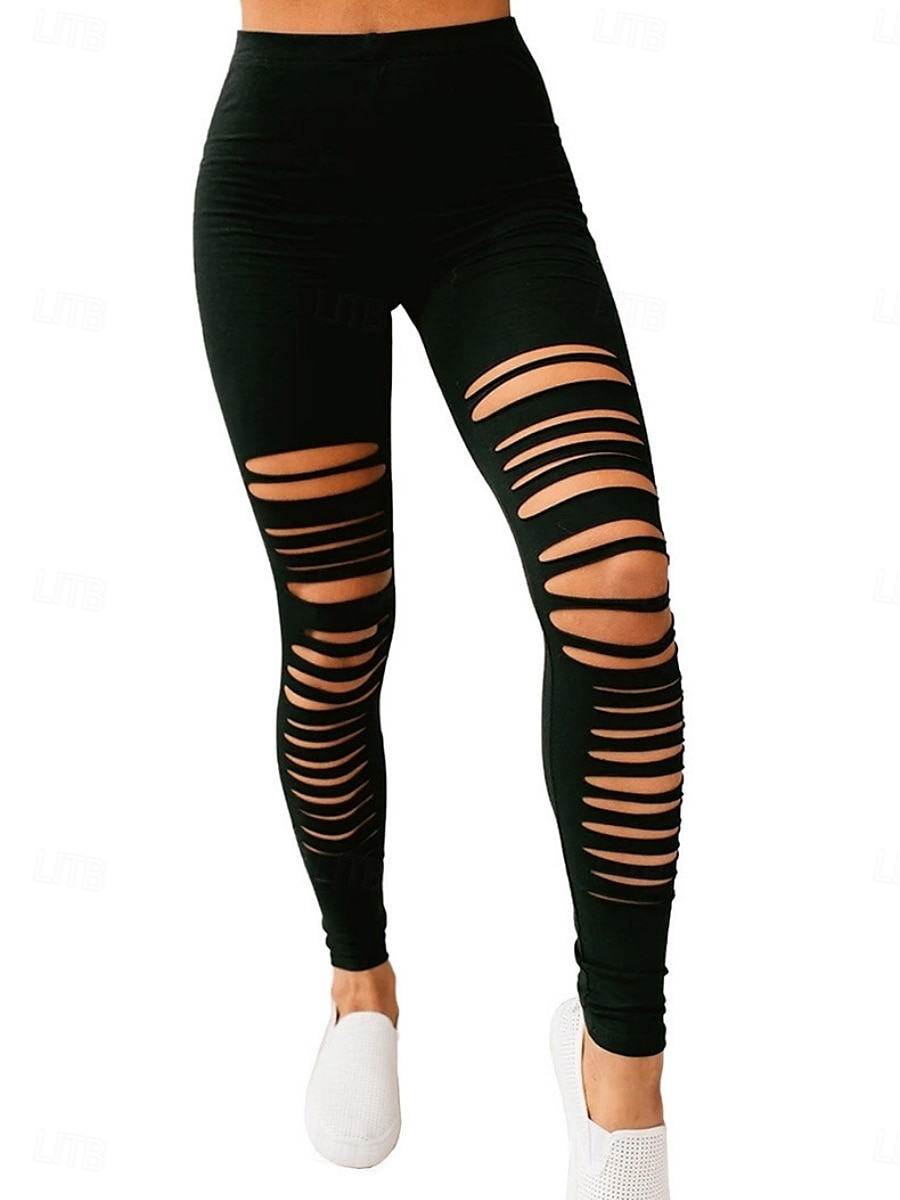 Damen Leggings Streetwear Lässig Lang Hohe Taille Einfach Zerrissen Atmungsaktivität Weich Mikroelastisch Yoga Straße Schwarz Grau Herbst Normale Passform 2025 - $14.99 –P1