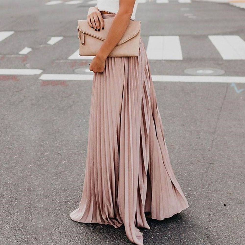 Femmes Jupe Mode Maxi Taille haute Jupes Uni Plissé Micro-Élastique Décontracté Quotidien Noir Rose Rouge Vert Été Polyester de 2025 ? $21.99 –P4