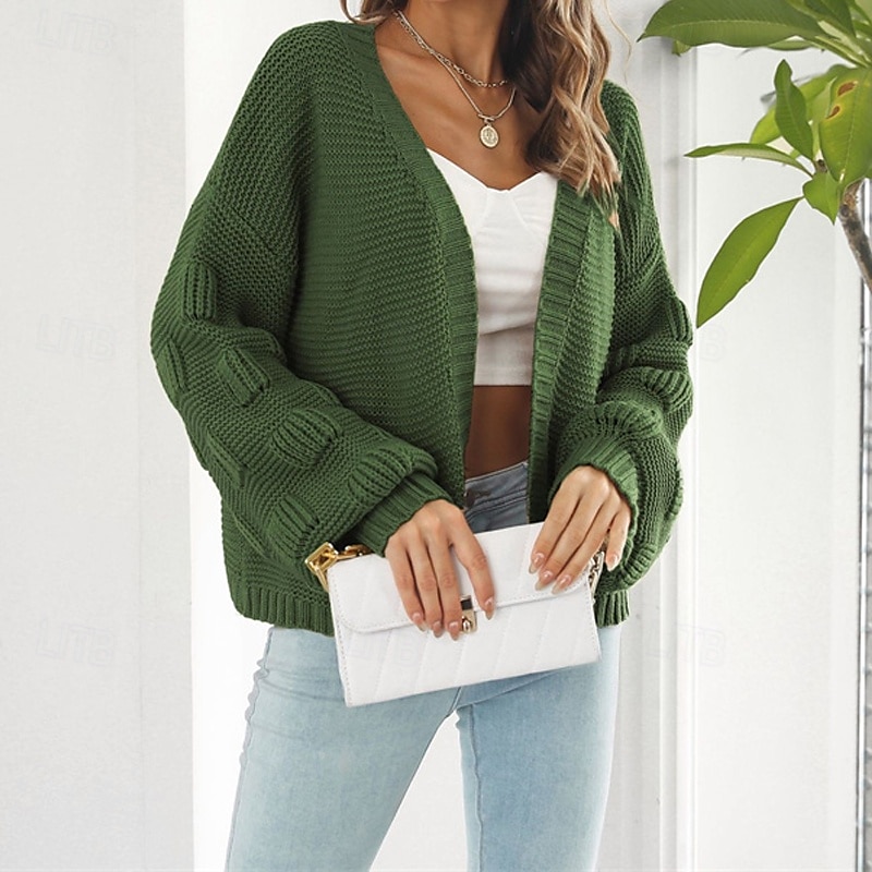 Femmes Cardigan Occasionnel Couleur Unie Épais Col en V Tricoté manche longue Hauts Réguliers Tricoter Quotidien Fête Sortir Jaune Vert Véronèse Automne Hiver de 2025 ? $24.99 –P6