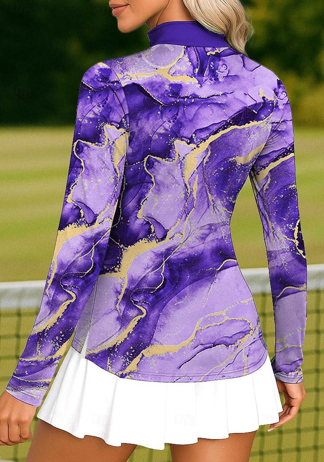 Damen Marmor Golf-Poloshirt Tennis Shirt Tennis-T-Shirt Langarm Druck Viertel Postleitzahl Pullover UV Schutz Elastisch Atmungsaktiv Volleyball Tennis Golfspiel Stehkragen Reißverschlusskragen Hemd 2026 - $25.99 –P2