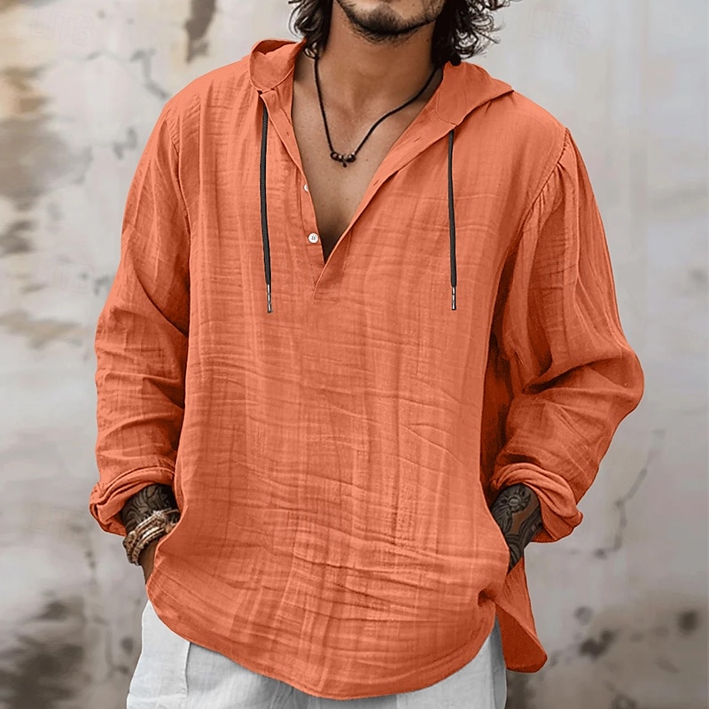 Per uomo Camicia Camicia di lino Stile vichingo Camicia Estiva Abbigliamento da spiaggia Camicia con cappuccio Tinta unica Vacanza Streetwear Blu marino Azzurro cielo Arancione Cachi Manica Lunga Con del 2025 a $21.99 –P1