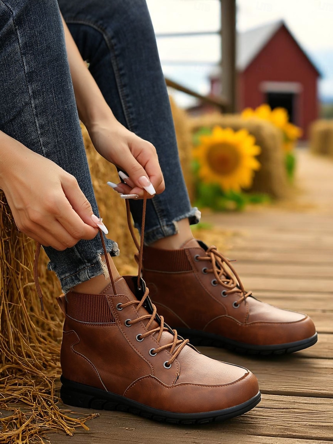 Bottines à lacets pour femmes avec col côtelé – des chaussures d'extérieur élégantes pour les visites à la ferme, les champs de tournesols et les promenades d'automne de 2025 ? $26.99 –P5
