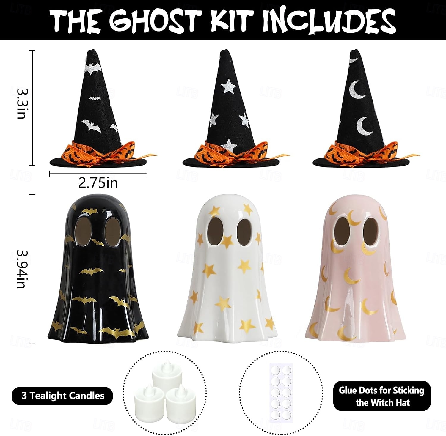 Statuetta fantasma di Halloween, piccole statuette fantasma in resina con luce, fantasmi luminosi con cappelli da strega, simpatica statua fantasma per decorazioni spettrali di Halloween per tavoli da del 2025 a $17.99 –P1