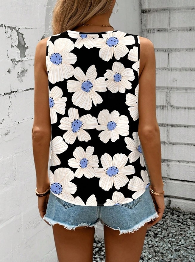 Dame Camisole Tank Top Blomstret Grafisk Geometrisk Elegant Årgang Tropisk Ermeløs V-hals Vanlige topper Daglig Trykt mønster Svart Oransje Grønn Beige Sommer Vår 2025 - $19.99 –P8