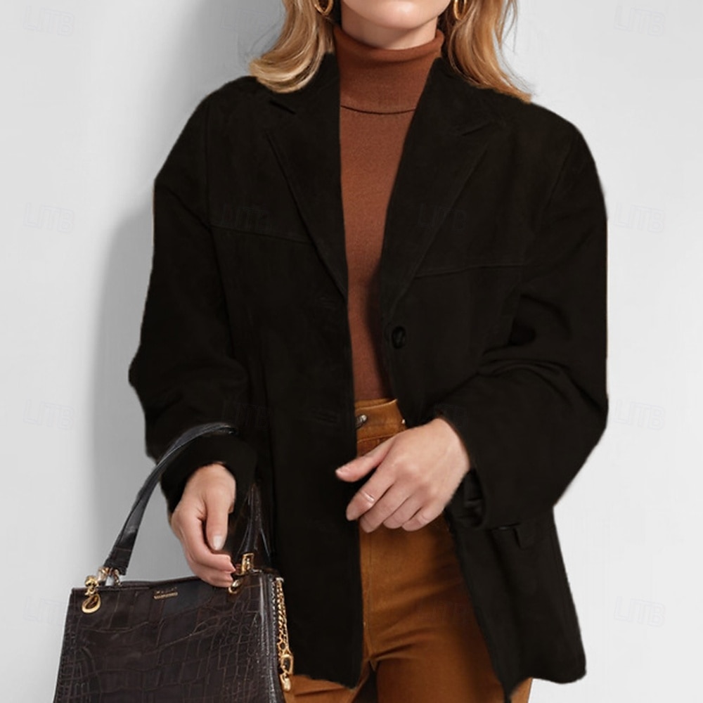 Femmes Manteau Blazer Chaud Confortable Avec Poches Boutons Mode Moderne Uni Travail Quotidien Régulier Col Rabattu Coupe régulière manche longue Vêtements d'extérieur Noir Marron Kaki Automne Hiver de 2025 ? $31.99 –P1