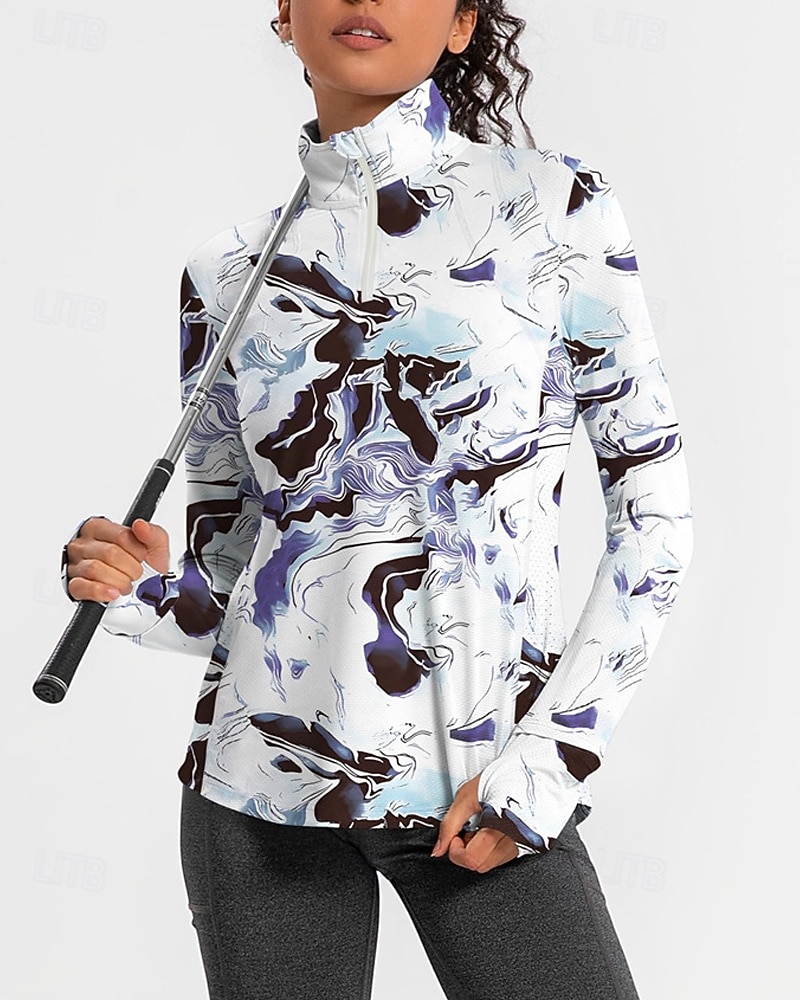 Damskie Sztuka abstrakcyjna Koszulka polo Koszulka do tenisa Długi rękaw Nadruk Quarter Zip Pullover Ochrona UV Elastyczny Oddychający Bransoletka tenisowa Golf Pikle Kołnierz zapinany na zamek 2026 - $25.99 –P4