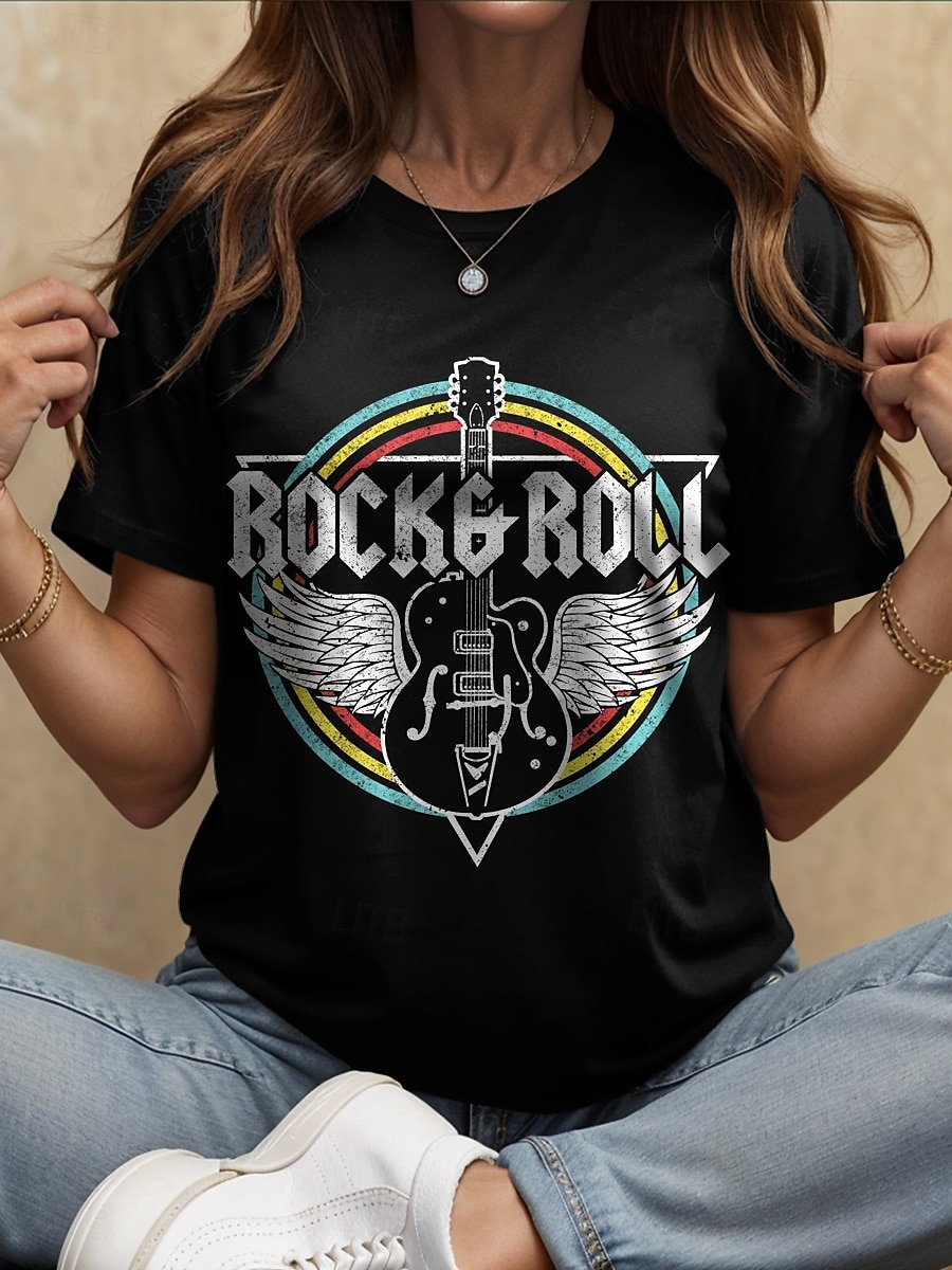 Festival de musique Femmes T-shirt Graphique Lettre ancien Élégant Classique Manche Courte Col ras du cou Col rond Hauts Réguliers Quotidien Week-end Imprimé Noir Rose Claire Bleu Violet Vert Ét de 2025 ? $19.99 –P5