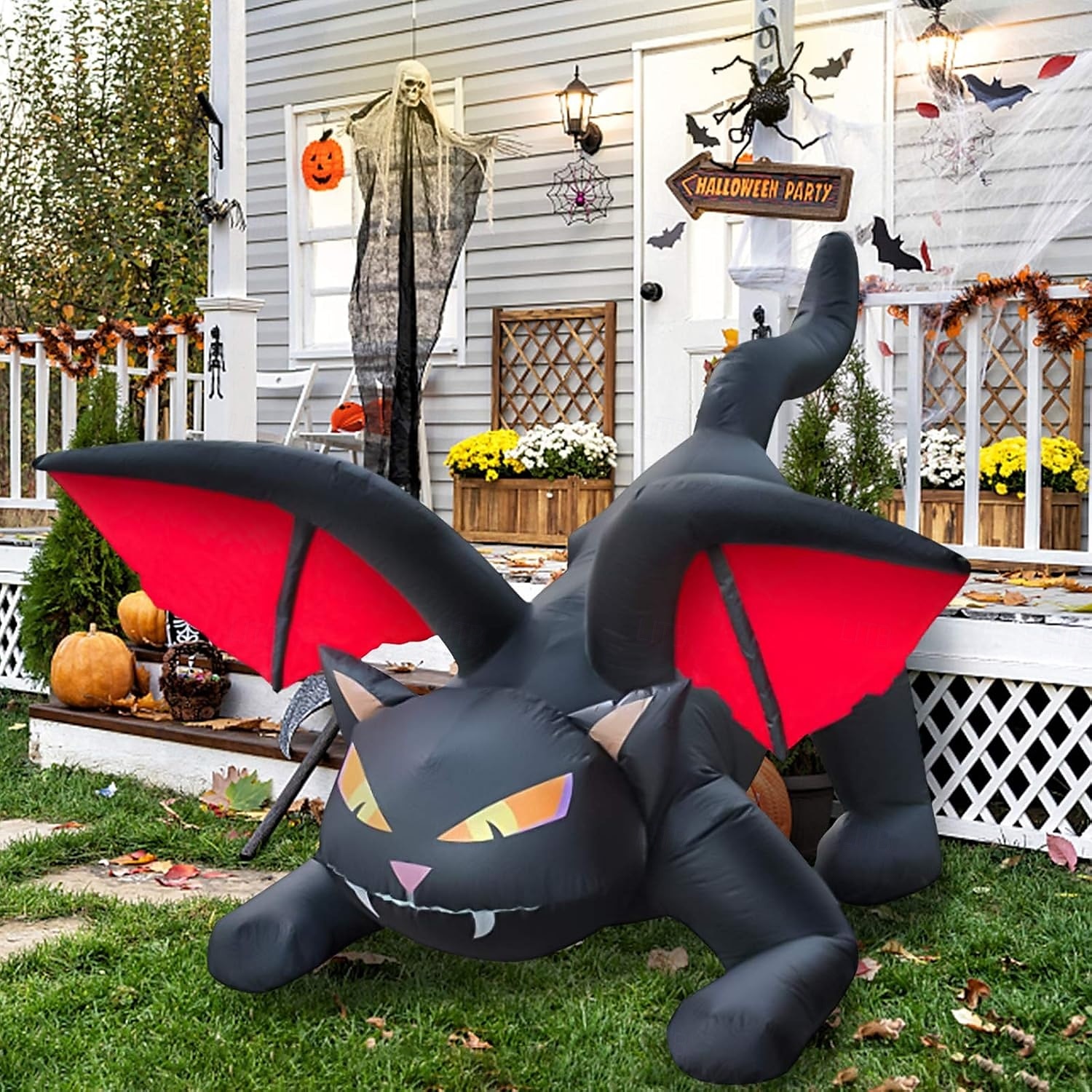 1 modèle gonflable de chat noir d'Halloween de 2,4 m avec lumière pour une atmosphère de fête d'horreur et étrange à l'intérieur et à l'extérieur d'Halloween de 2025 ? $71.99 –P7