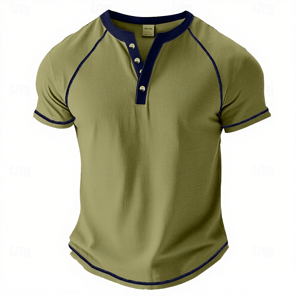 Pánské Tričko Henley Tričko Top Tričko ze směsi bavlny Krátký rukáv Barevné bloky Bez vzoru Retro Módní Designové Základní Kontrastní krajka Klínové rukávy Henley ulice Ležérní Běžné / Denní Léto 2025 - $19.99 –P10