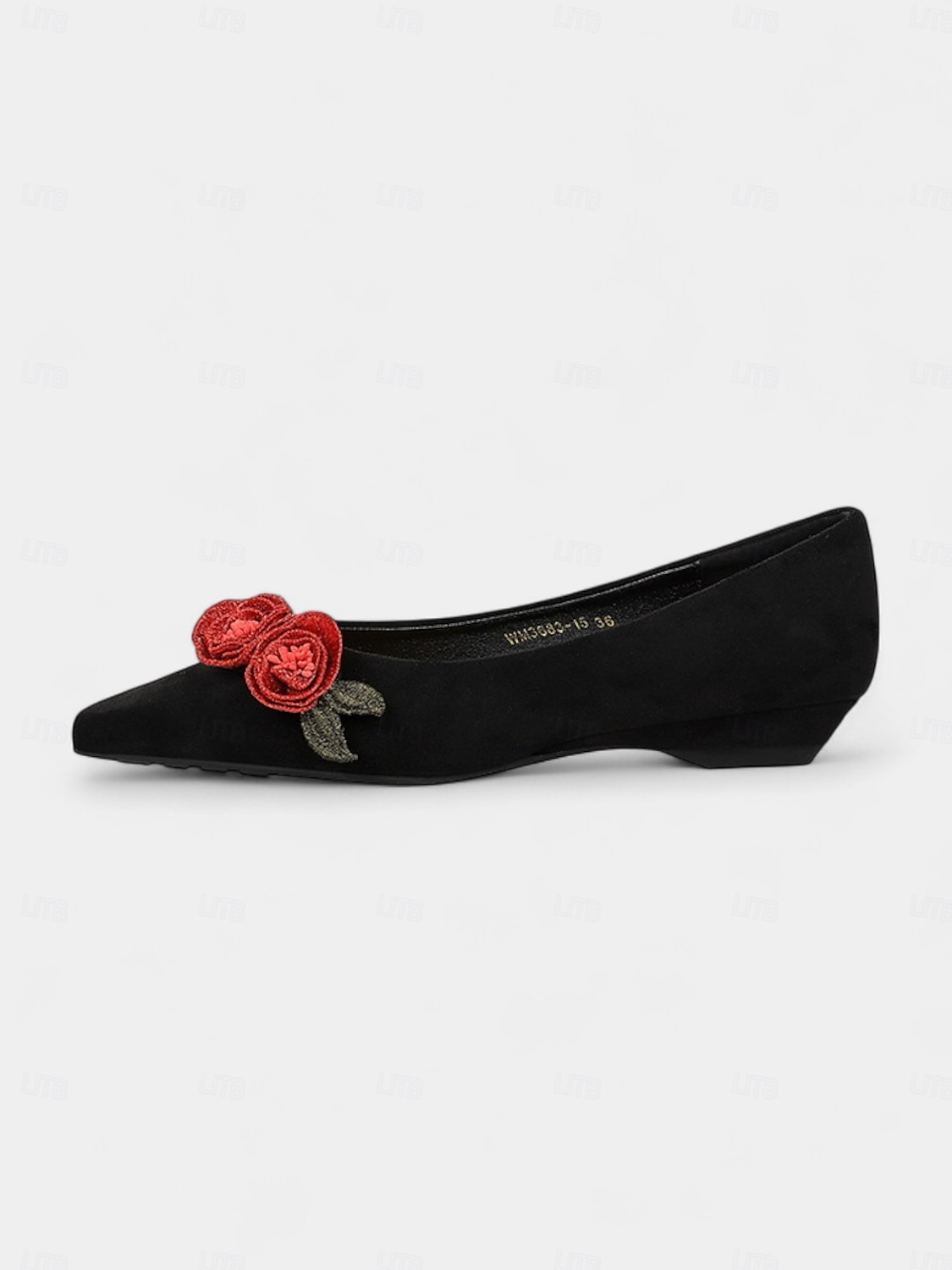 Bailarinas de ante burdeos para mujer: diseño de rosas bordadas con flores, elegantes zapatos sin cordones con punta puntiaguda para salidas informales, fiestas en el jardín y citas románticas. 2025 - $46.99 –P6
