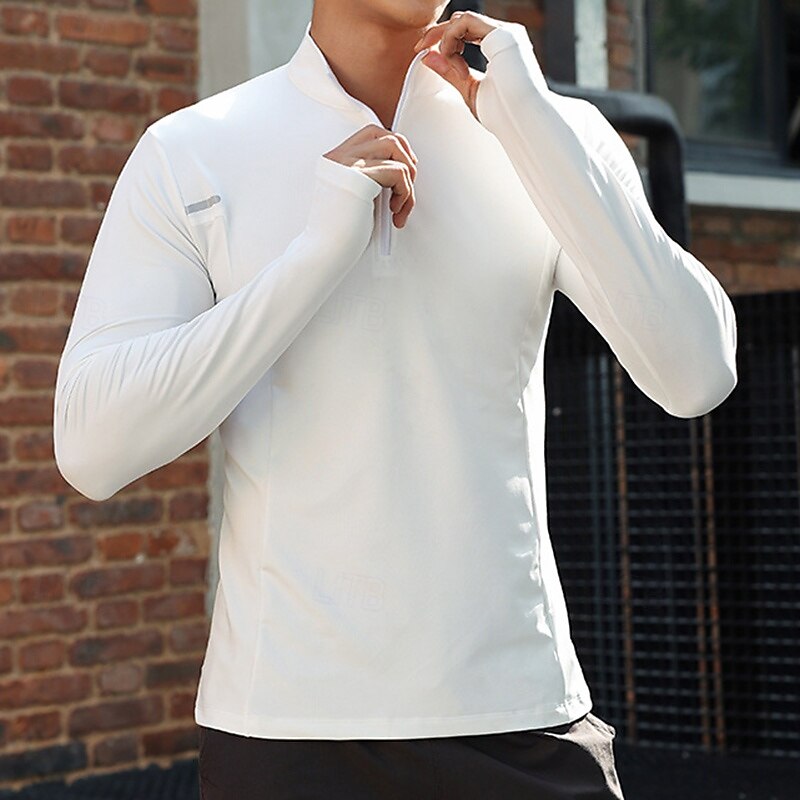 Homme Chemise Performance T-shirt de sport manche longue Col montant Top Extérieur Séchage Rapide Évacuation de la transpiration anti-odeurs Respirant Polyester Noir Blanche Bleu Pêche Tennis Course de 2025 ? $24.99 –P6