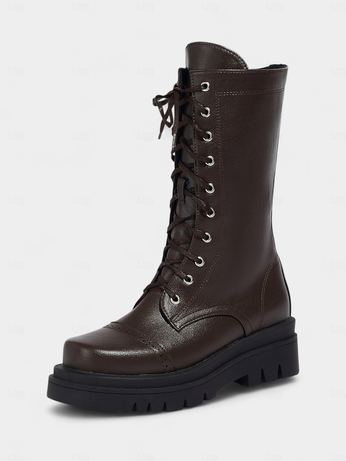 Stivali da combattimento stringati in similpelle nera da donna – stivali a metà polpaccio in stile militare con suola spessa per abbigliamento streetwear autunnale e invernale, uscite casual, moda urbana del 2025 a $64.99 –P1