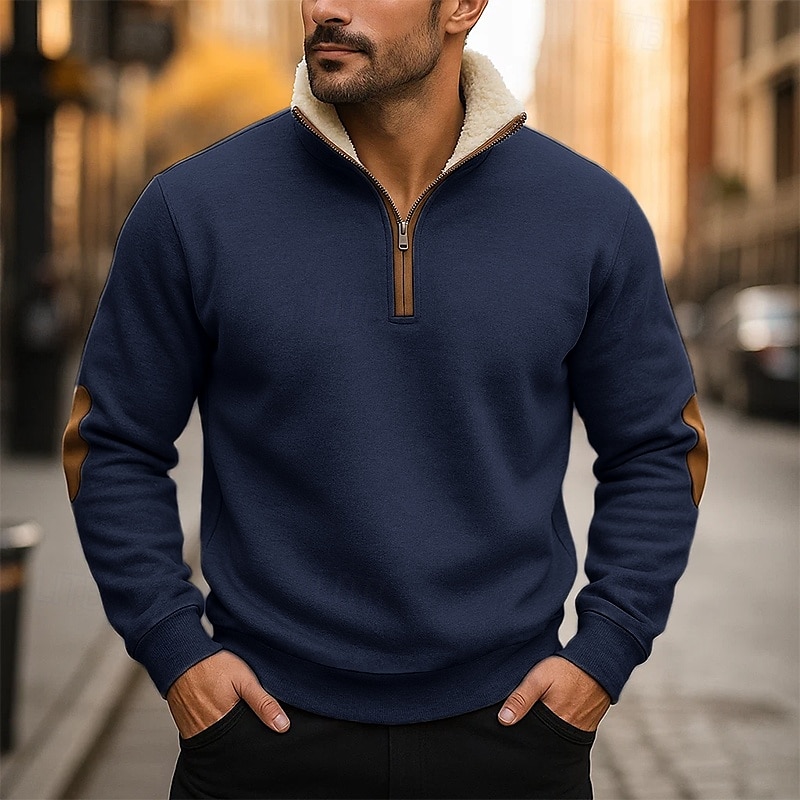 Per uomo Maglia Felpa con cappuccio in pile Felpa con zip corta Nero Blu marino Cammello Grigio chiaro Grigio scuro Colletto Mao Semplice Zip a un quarto Sport & Outdoor Casuale Quotidiano Streetwear del 2025 a $23.99 –P1