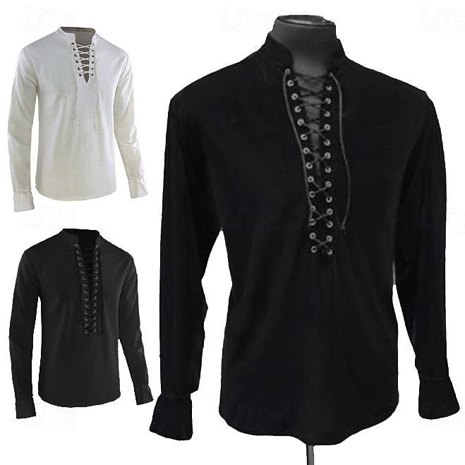 Retro Vintage Punk & Gothic Medieval Blouse / Shirt Masquerade Tuxedo Vampire Knight Ritter Viking Men's Pirate Fantasy Steampunk Halloween Carnival Masquerade Party Halloween Adults' Shirt 2025 - $35.99 –P2
