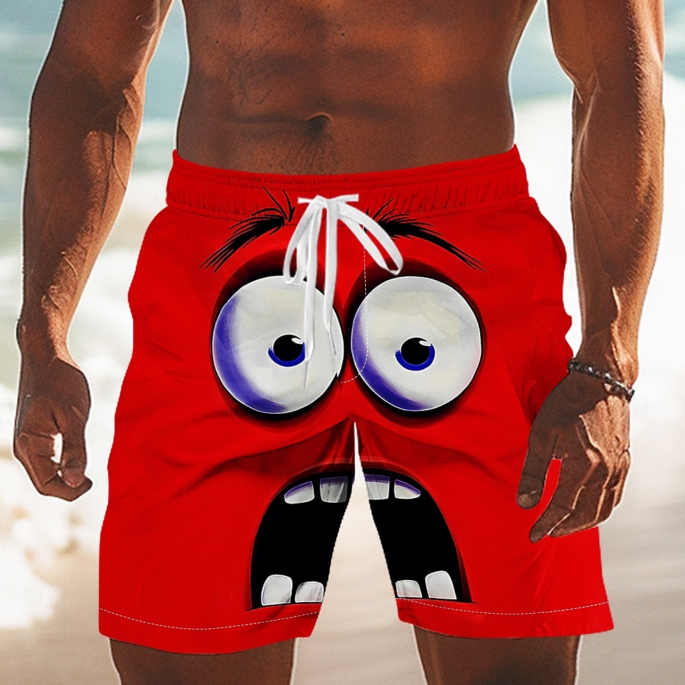 Men's 3D Cartoon Smile Face Big Eyes Swim Trunks Swim Shorts Board Shorts Mid Waist Funny Outdoor Vacation Dailywear Side Pockets Mesh Lining Elastic Drawstring Waist Designer Clothing Apparel 2025 - $19.99 –P6