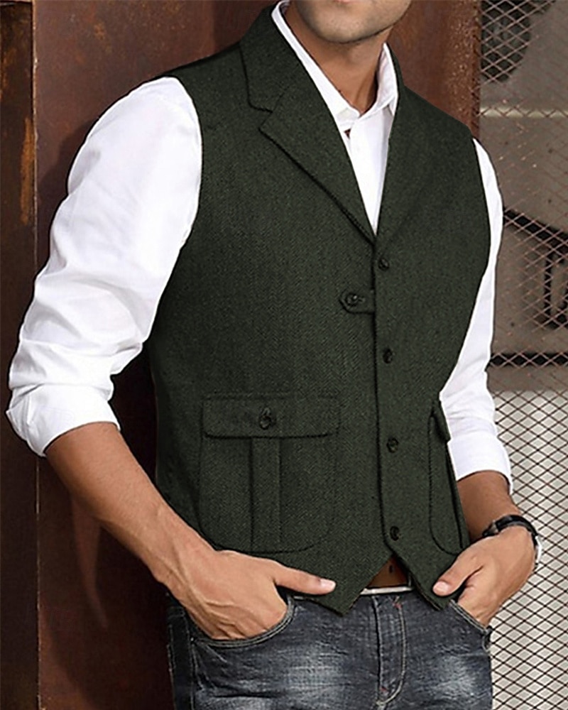 Hombre Chaleco Vacaciones Fiesta Negocio Moda Casual Verano Primavera Bolsillo Botones Poliéster Cómodo Plano Recto 1 botón Diseño Ajuste regular Azul Marino Verde Oscuro Café Gris Chaleco 2025 - $27.99 –P4