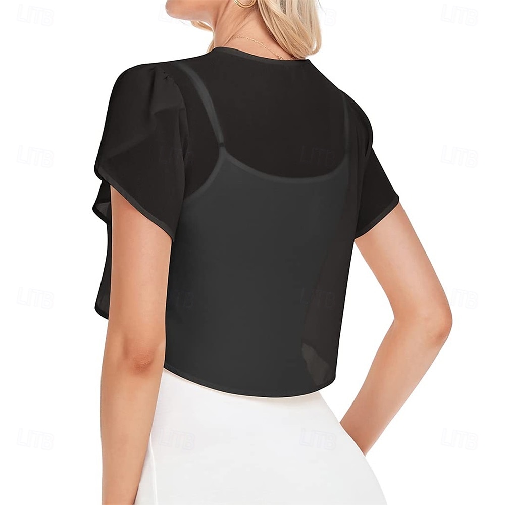 Kvinnenes Innpakningskjole Elegant Solbeskyttelse Kortermet Chiffon Bryllup Innpakninger med Ren Farge Bryllup Sommer 2025 - $21.99 –P7