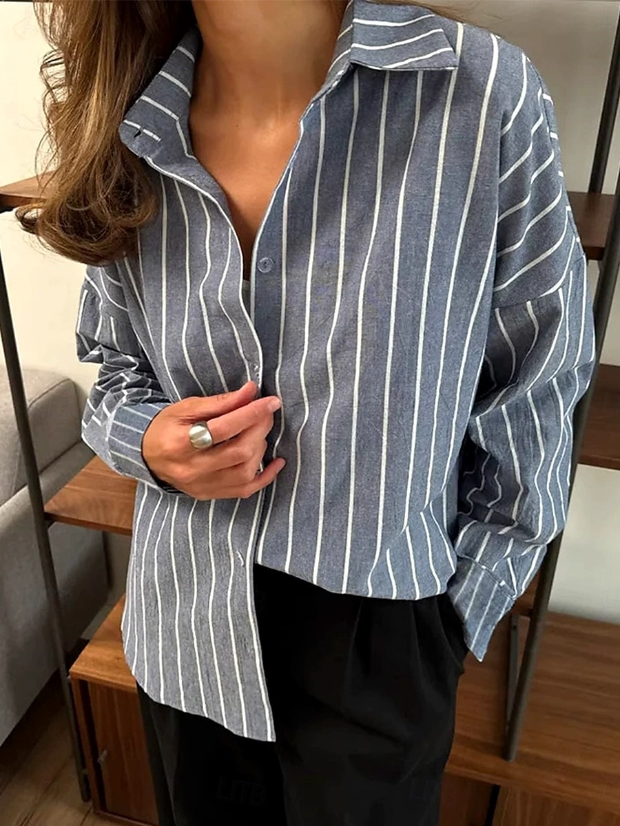 Dameshemd Button Down Blouse Grafisch Geometrisch Gestreept Vintage Tropisch Dagelijks Lange Mouw Shirt Button Down Blouse Kraag Reguliere Tops Werk Dagelijks Vakantie Knopen Print Roze Luchten Blauw 2025 - $25.99 –P4