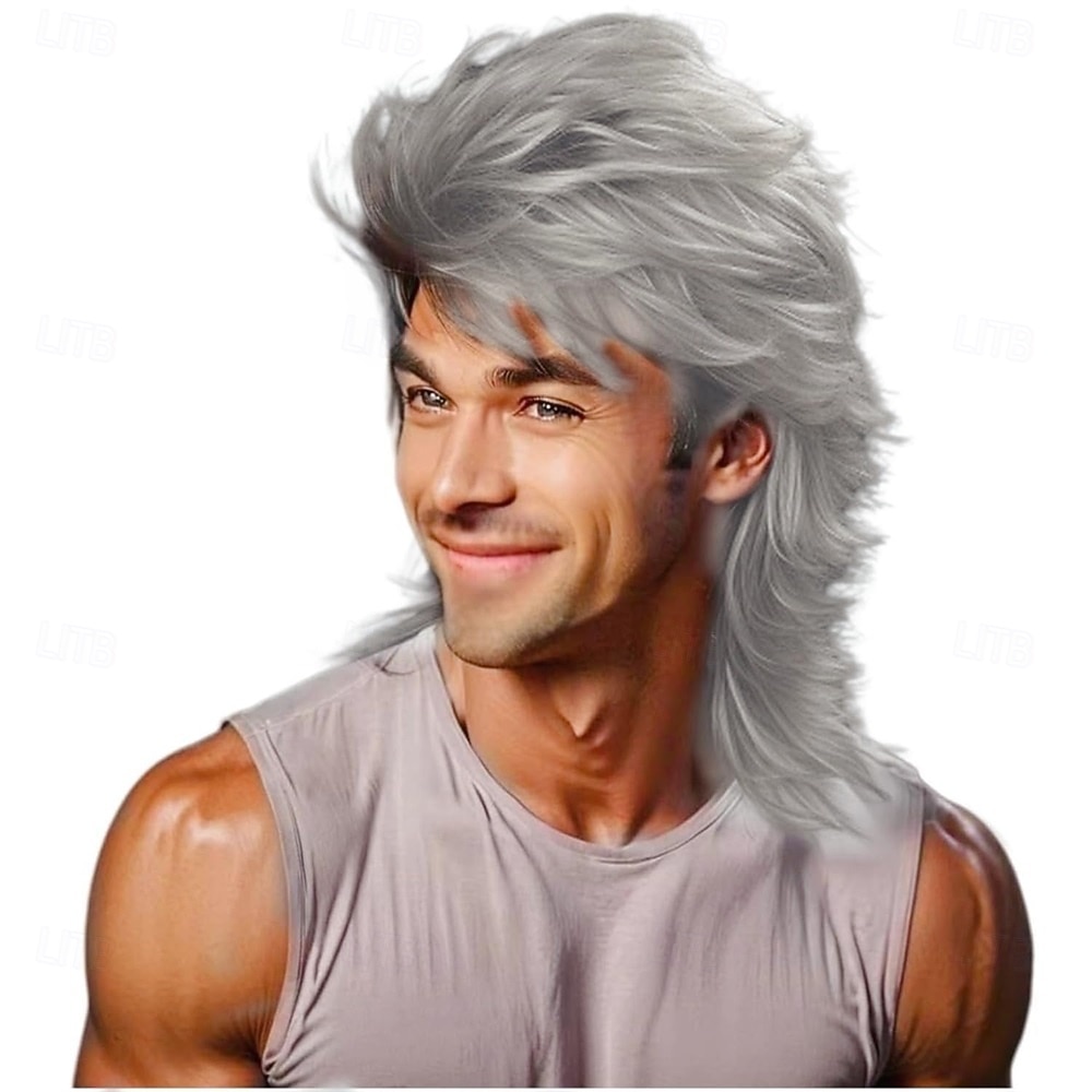 Mullet-peruukki musta 80-luvun miesten peruukki punk rocker hiukset juhlat päivittäin halloween-asut pitkät peruukit 2026 - $21.99 –P9
