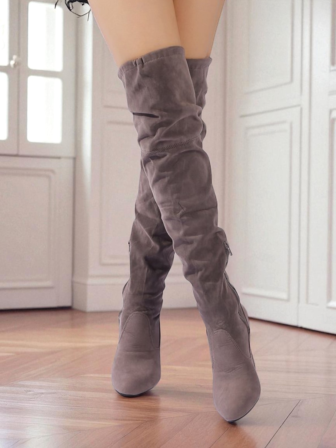 bottes cuissardes en daim gris pour femme à talons hauts - bottines cuissardes chics et élégantes pour les sorties à la mode et les tenues de soirée de 2025 ? $32.99 –P7