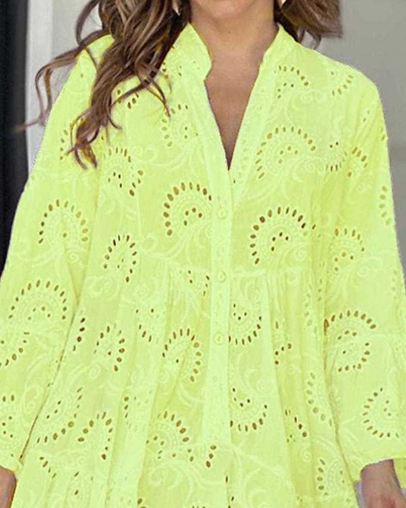Per donna Mini Abito Abito in Pizzo Vestito Casual Moda Moderno Quotidiano Spiaggia Weekend Vestibilità regolare Semplice Manica Lunga Scollo a V Giallo Arancione Primavera Autunno del 2025 a $27.99 –P3