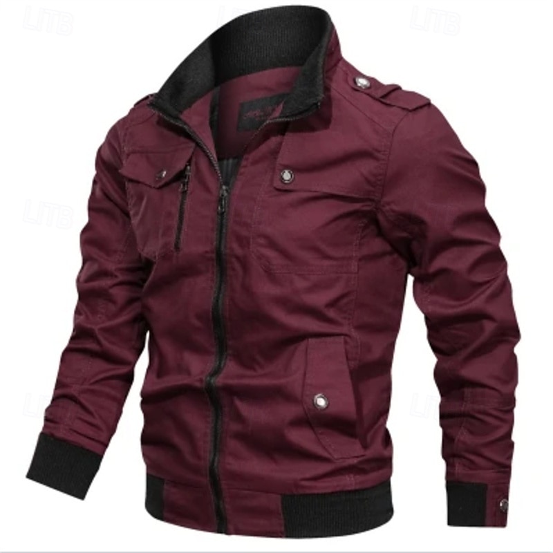 Herren Leichte Jacke Cargo-Jacke Freizeitjacke Urlaub Täglich Tasche Frühling Herbst Einfach Mode Klassisch Stehkragen Regulär Schwarz Wein Khaki Armeegrün Dunkelblau Jacken 2025 - $35.99 –P6