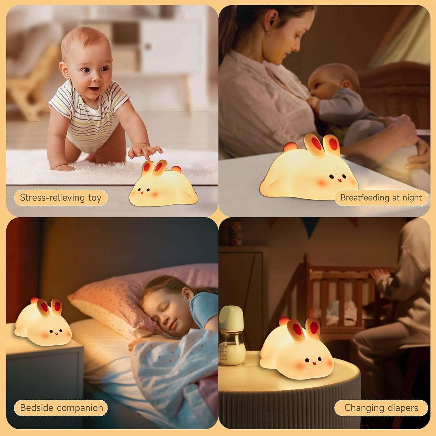 duża królicza lampka nocna, urocza lampka nocna z diodami LED w kształcie króliczka, silikonowa ściemnialna lampka nocna do pokoju dziecięcego dla dziewczynek, silikonowe ładowalne lampki nocne 2026 - $28.99 –P7