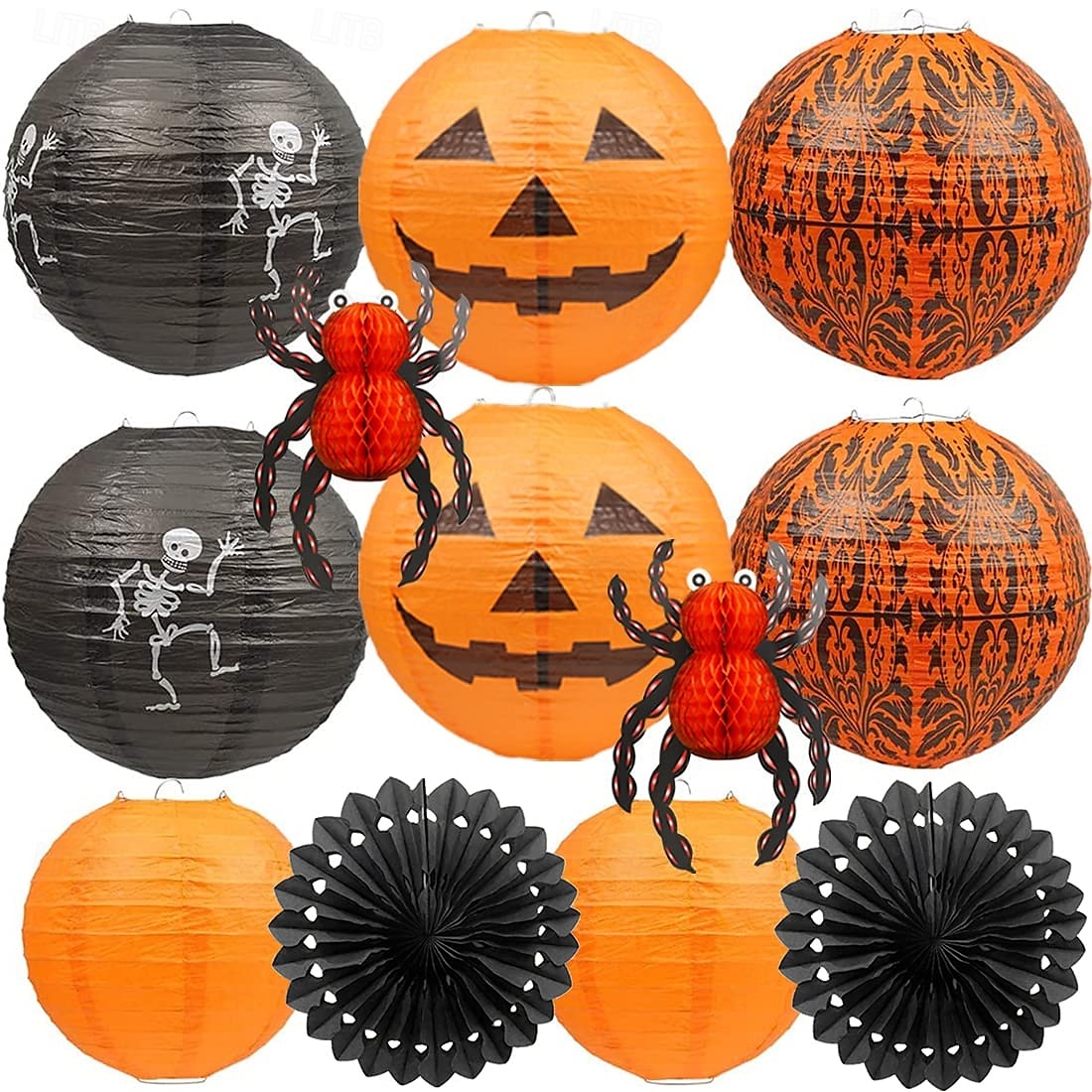 12Pcs Halloween Hanging Decorations Paper Lanterns Jack-O'-Lantern Spider Skeleton Pumpkin for Indoor & Outdoor Spooky Home Decor Party Supplies Props 12 & 8 (Orange Black) 2025 - $29.99 –P6