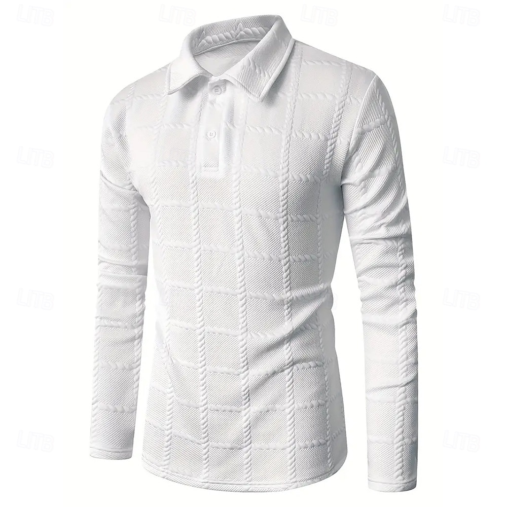 Herren Golfshirt Arbeit Lässig Revers Langarm Mode Bequem Einfach Knöpfe Frühling & Herbst Cachi scuro Schwarz Weiß Marineblau Militßrgrün Grau Golfshirt 2025 - $21.99 –P8