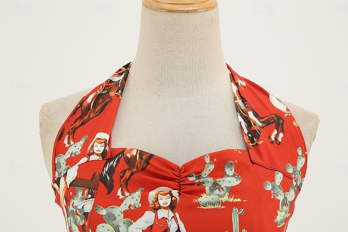 Retró 1950-es Rockabilly Swing ruha Flare ruha A-vonalú Kötőfék nyaka Női Farsang Zsúr Alkalmi / Napi Retro témájú buli Felnőttek Ruha Tavaszi nyár 2025 - $28.99 –P14