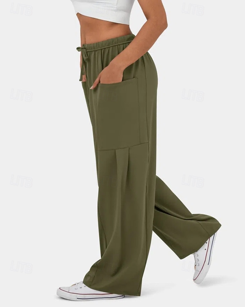 Per donna Gamba larga Pantaloni Eleganti Streetwear Casual Lunghezza intera Naturale Semplice Tasca Design con Coulisse Elastica Comodo Streetwear Ferie Rosso violaceo Nero Verde militare Marrone del 2025 a $22.99 –P11