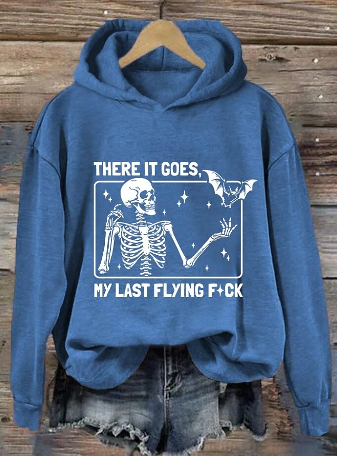 Sweat à capuche pour femme « There it goes my last flying f*ck » avec motif tête de mort, imprimé décontracté, manches longues, style urbain, cordon de serrage, automne-hiver de 2025 ? $24.99 –P3