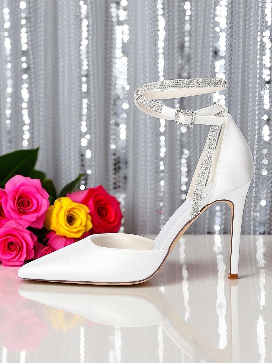 Scarpe con tacco a spillo da donna in raso viola con punta affilata e cinturino alla caviglia con strass - scarpe eleganti con tacco alto glamour per signore, ideali per cocktail party ed eventi del 2025 a $54.99 –P4