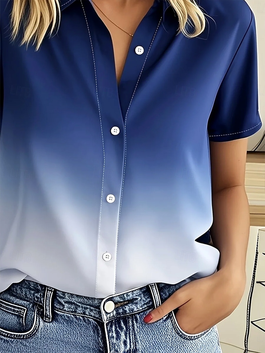 Damenhemd Langarm Button-Down-Bluse Einfarbig Ombre Grafik Vintage Tropisch Tägliches Kurzarmhemd Kragen Reguläre Oberteile Täglich Hellgrün Blau Lila Sommer Herbst 2025 - $24.99 –P3
