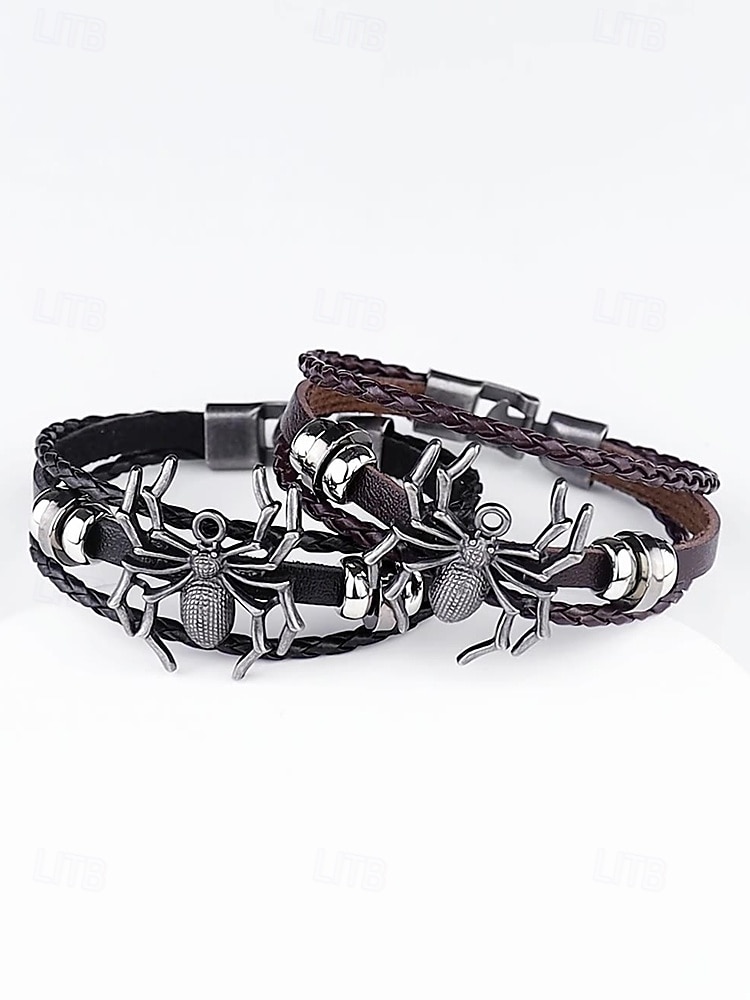 Bracelet araignée d'Halloween pour homme – Bracelet tressé en similicuir gothique avec breloque araignée en alliage, bijou ajustable de style punk pour fêtes, cosplay et événements en boîte de nuit de 2025 ? $7.99 –P5