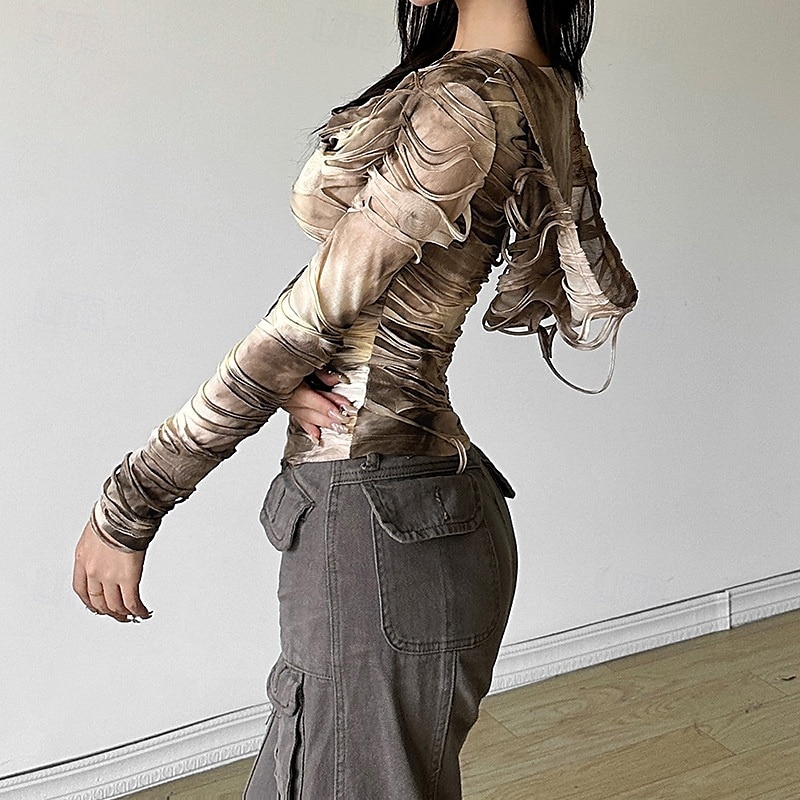 Női Nyári felsők Wrap Crop Top Színátmenet Napi Stílusos Alkalmi Hosszú ujj Kapucni Normál felsők Munka Napi Szabadság Fodrozott Nyomtatott Khakizöld Tavasz Ősz 2025 - $23.99 –P4