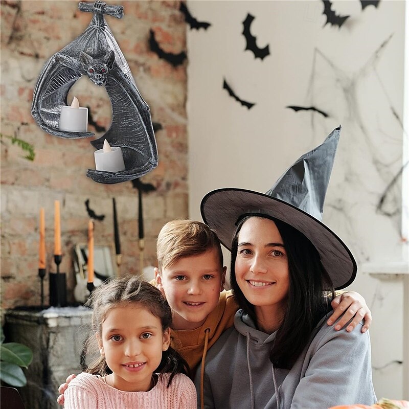 suporte para velas de parede de morcego, decorações de velas de morcego para Halloween, arandela de parede de morcego gótico, suporte para velas com velas, decoração pendurada para castiçal de de 2025 por $27.99 –P1